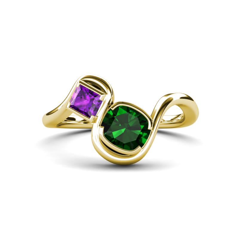 Nerida 1.17 ctw Cushion Shape Created Emerald & Princess Shape Amethyst Women Toi Et Moi Wave Engagement Ring 