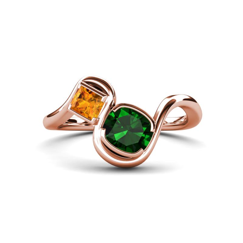 Nerida 1.17 ctw Cushion Shape Created Emerald & Princess Shape Citrine Women Toi Et Moi Wave Engagement Ring 