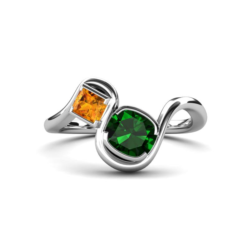 Nerida 1.17 ctw Cushion Shape Created Emerald & Princess Shape Citrine Women Toi Et Moi Wave Engagement Ring 