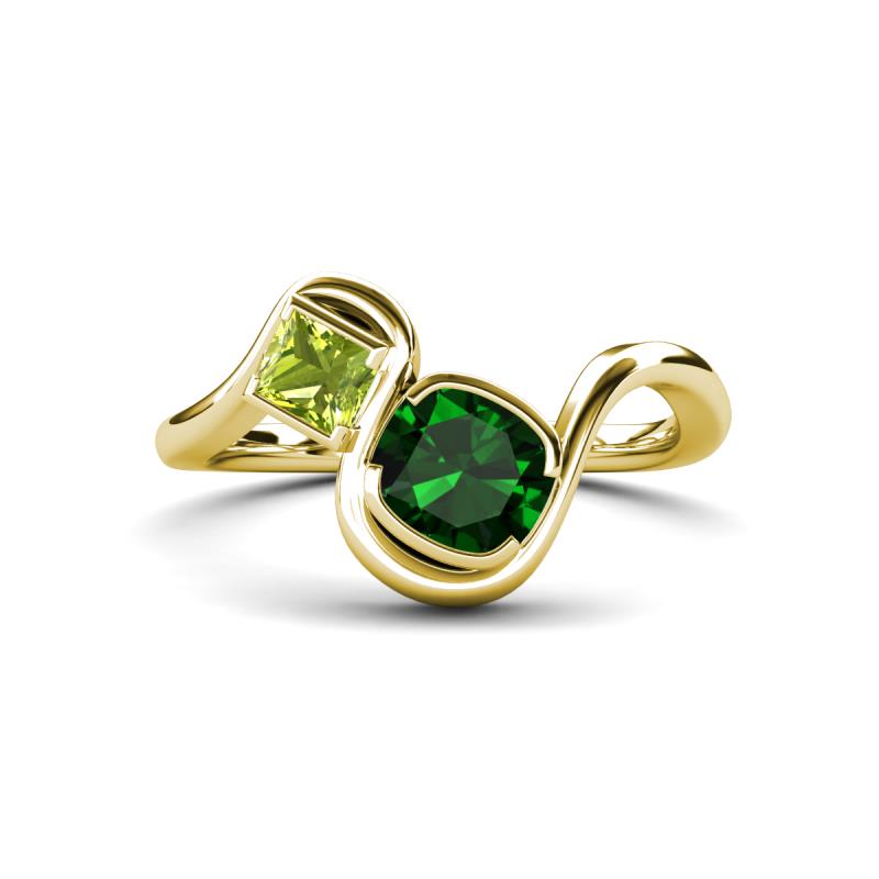 Nerida 1.20 ctw Cushion Shape Created Emerald & Princess Shape Peridot Women Toi Et Moi Wave Engagement Ring 