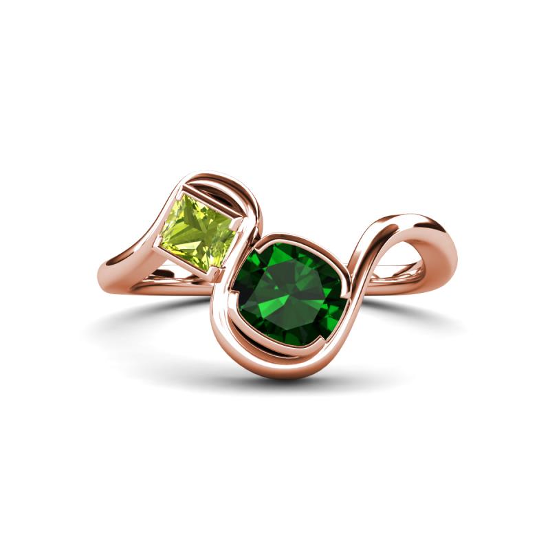 Nerida 1.20 ctw Cushion Shape Created Emerald & Princess Shape Peridot Women Toi Et Moi Wave Engagement Ring 