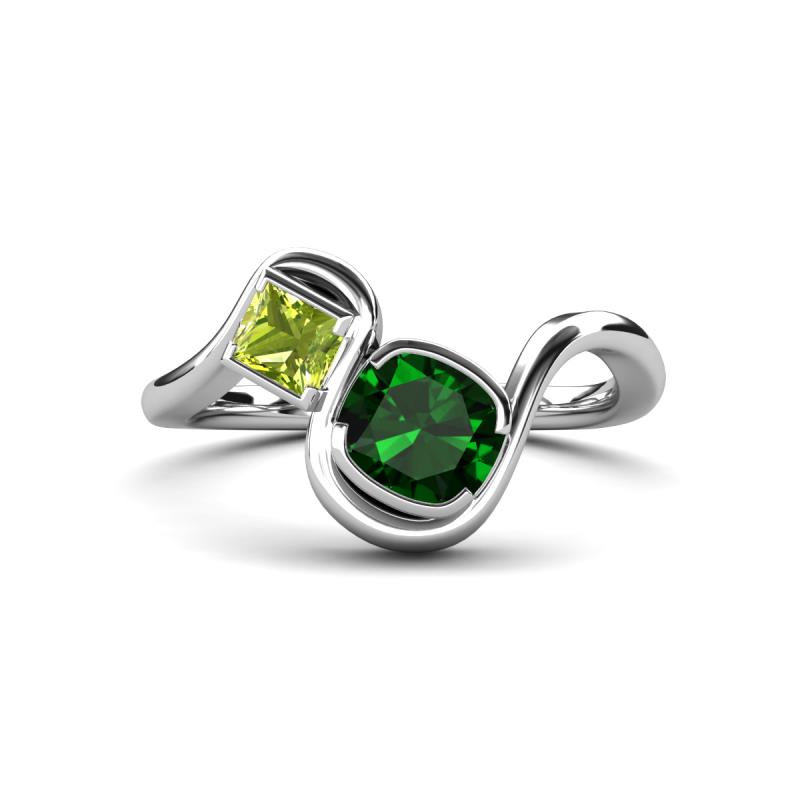Nerida 1.20 ctw Cushion Shape Created Emerald & Princess Shape Peridot Women Toi Et Moi Wave Engagement Ring 