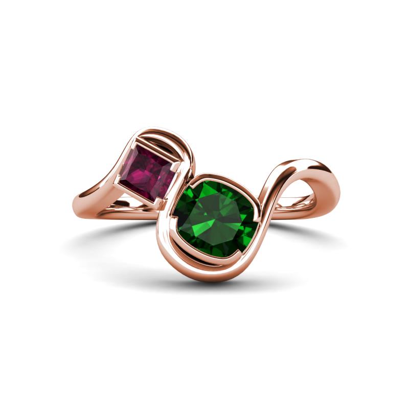 Nerida 1.20 ctw Cushion Shape Created Emerald & Princess Shape Rhodolite Garnet Women Toi Et Moi Wave Engagement Ring 