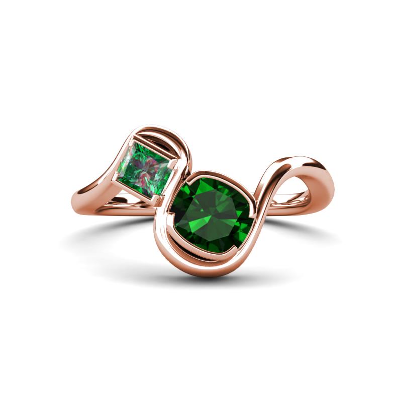 Nerida 1.25 ctw Cushion Shape Created Emerald & Princess Shape Created Alexandrite Women Toi Et Moi Wave Engagement Ring 