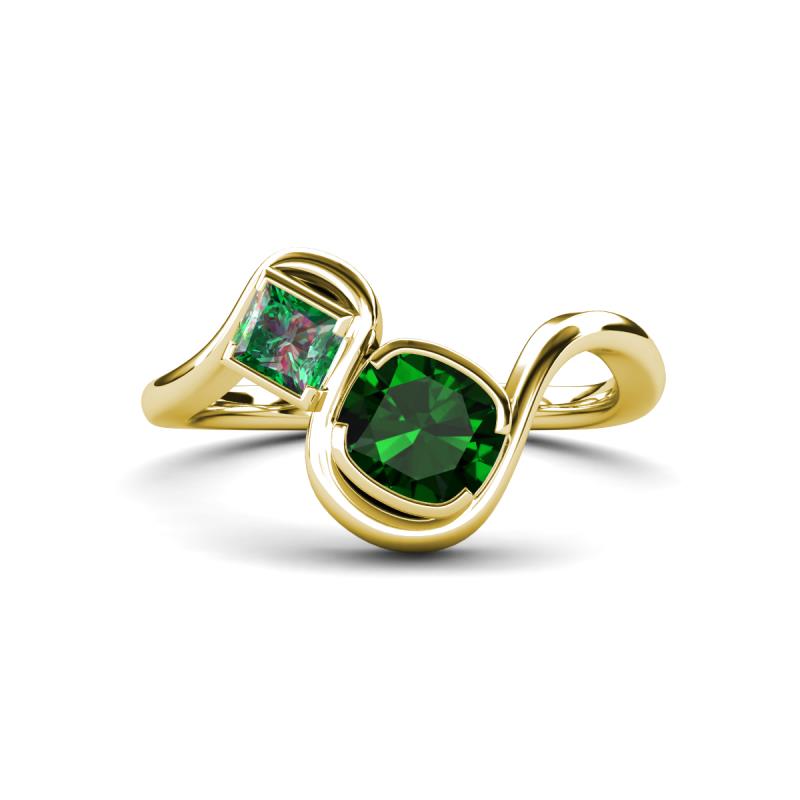 Nerida 1.25 ctw Cushion Shape Created Emerald & Princess Shape Created Alexandrite Women Toi Et Moi Wave Engagement Ring 