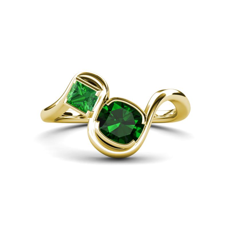 Nerida 1.17 ctw Cushion Shape Created Emerald & Princess Shape Green Garnet Women Toi Et Moi Wave Engagement Ring 