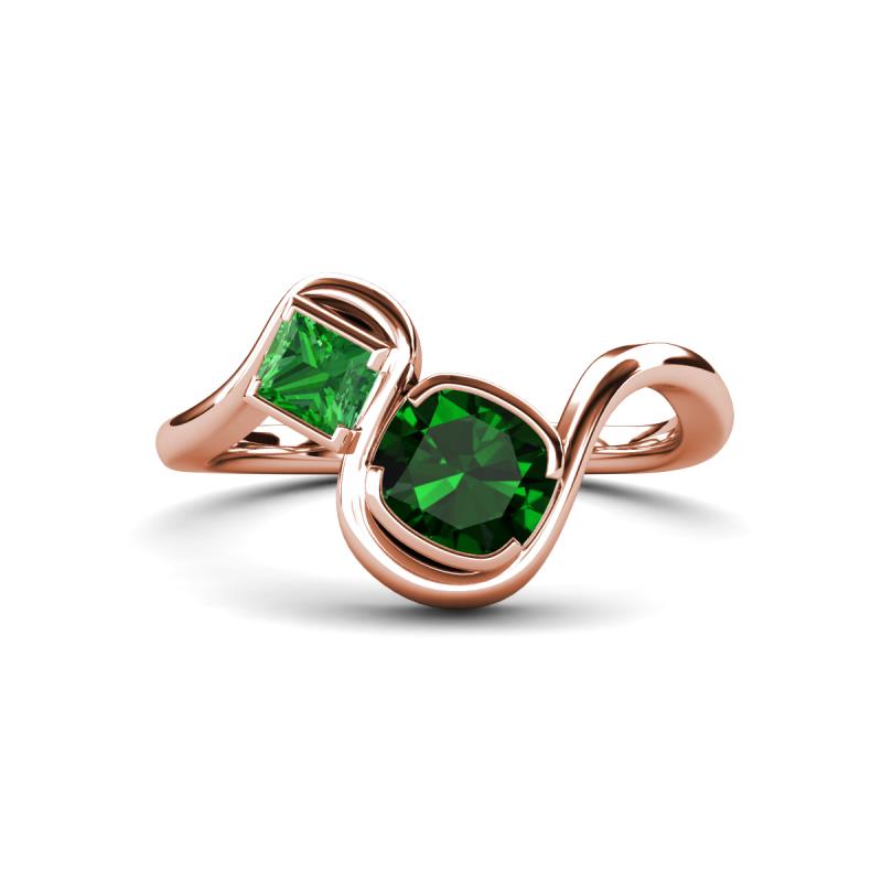 Nerida 1.17 ctw Cushion Shape Created Emerald & Princess Shape Green Garnet Women Toi Et Moi Wave Engagement Ring 