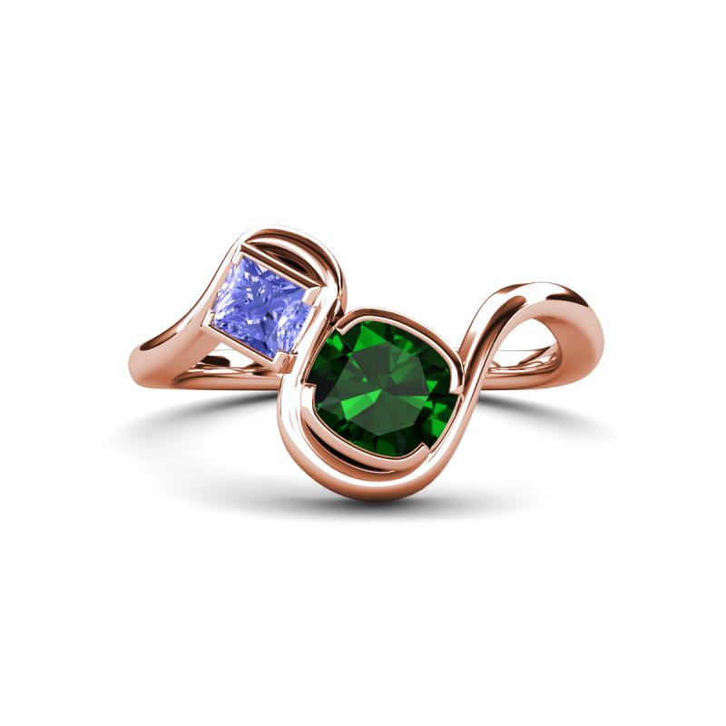 Nerida 1.20 ctw Cushion Shape Created Emerald & Princess Shape Tanzanite Women Toi Et Moi Wave Engagement Ring 