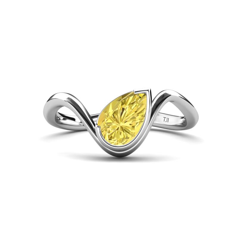 Oceara 1.60 ct Pear Shape Created Yellow Sapphire Women Wave Solitaire Engagement Ring 