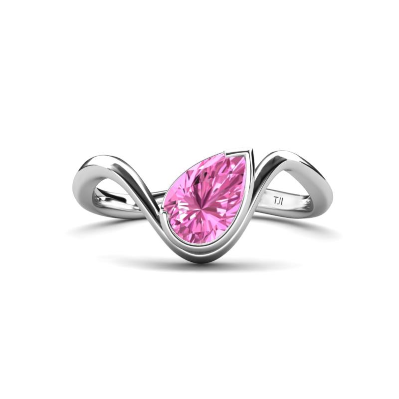 Oceara 1.50 ct Pear Shape Created Pink Sapphire Women Wave Solitaire Engagement Ring 