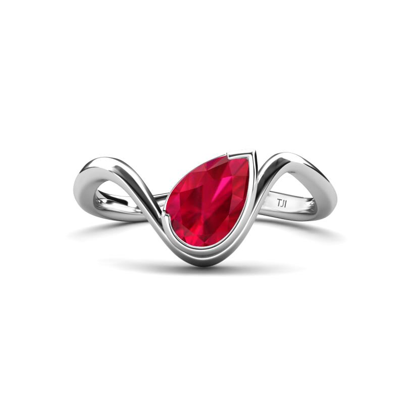 Oceara 1.65 ct Pear Shape Ruby Women Wave Solitaire Engagement Ring 