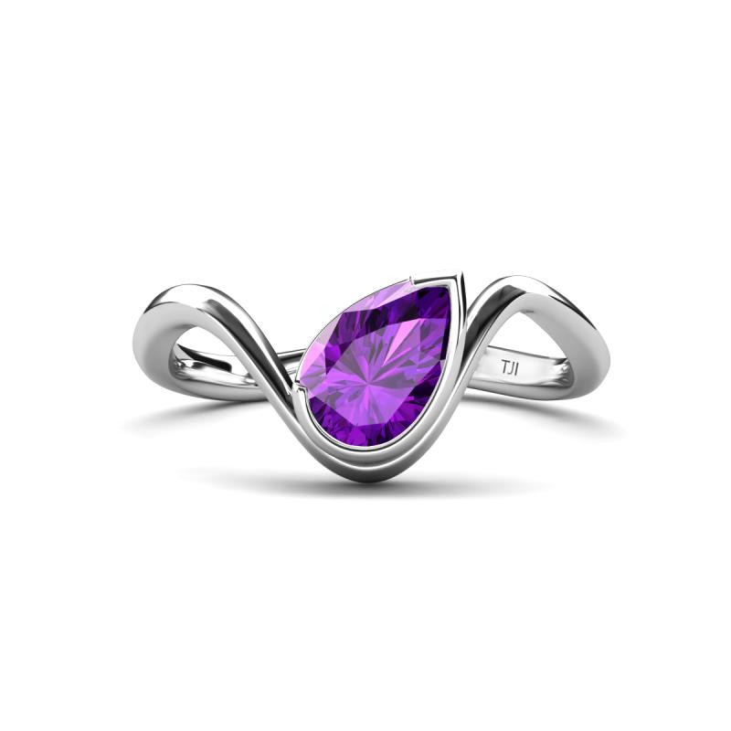 Oceara 0.95 ct Pear Shape Amethyst Women Wave Solitaire Engagement Ring 