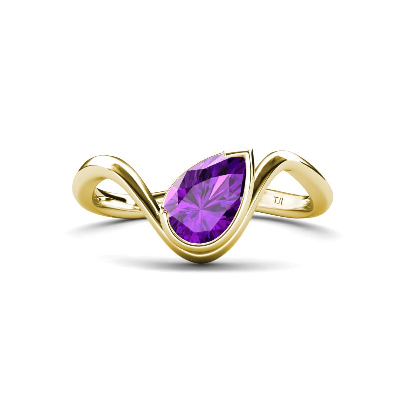 Oceara 0.95 ct Pear Shape Amethyst Women Wave Solitaire Engagement Ring 