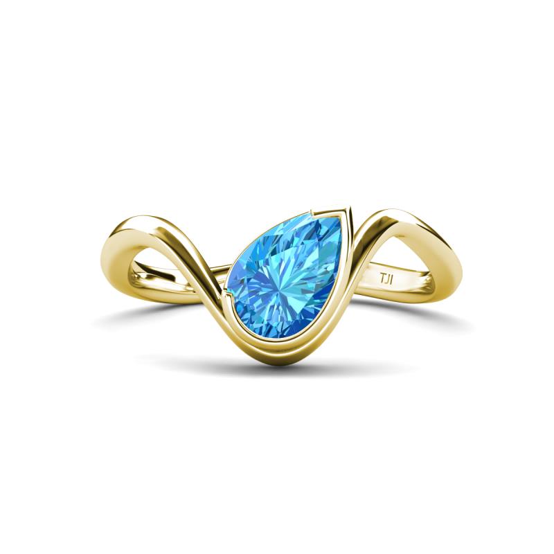 Oceara 1.40 ct Pear Shape Blue Topaz Women Wave Solitaire Engagement Ring 