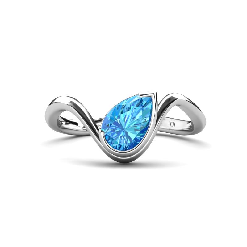 Oceara 1.40 ct Pear Shape Blue Topaz Women Wave Solitaire Engagement Ring 