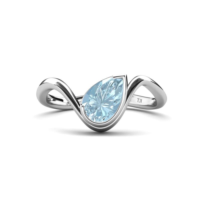 Oceara 0.95 ct Pear Shape Aquamarine Women Wave Solitaire Engagement Ring 