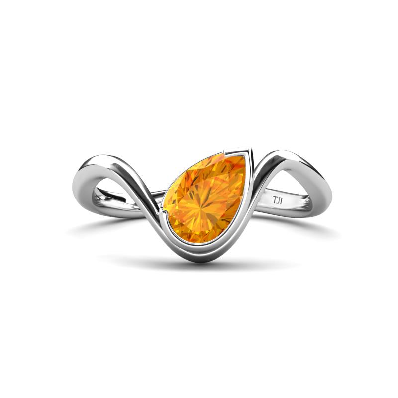 Oceara 0.79 ct Pear Shape Citrine Women Wave Solitaire Engagement Ring 