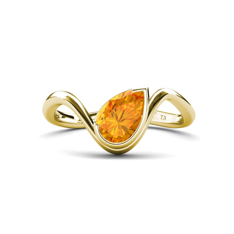 Oceara 0.79 ct Pear Shape Citrine Women Wave Solitaire Engagement Ring 
