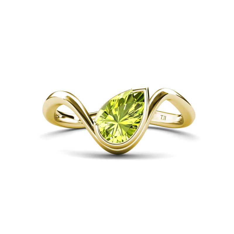 Oceara 0.95 ct Pear Shape Peridot Women Wave Solitaire Engagement Ring 