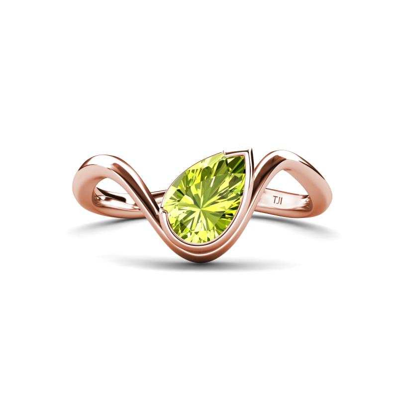 Oceara 0.95 ct Pear Shape Peridot Women Wave Solitaire Engagement Ring 