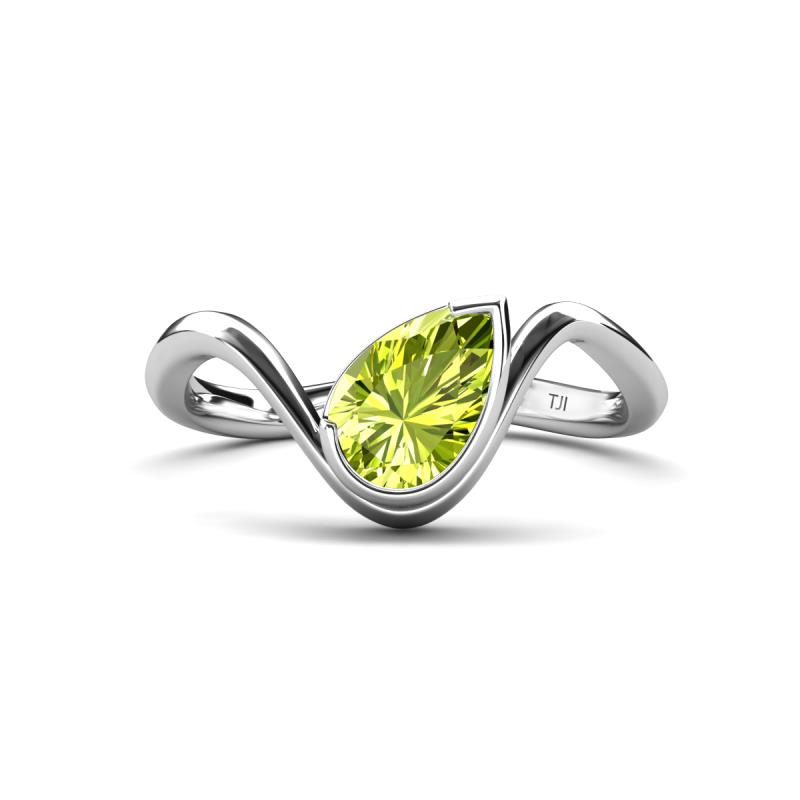 Oceara 0.95 ct Pear Shape Peridot Women Wave Solitaire Engagement Ring 