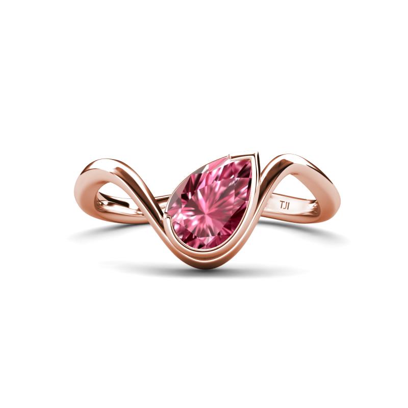 Oceara 0.80 ct Pear Shape Pink Tourmaline Women Wave Solitaire Engagement Ring 