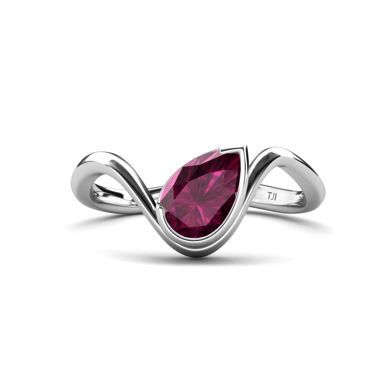 Oceara 1.10 ct Pear Shape Rhodolite Garnet Women Wave Solitaire Engagement Ring 
