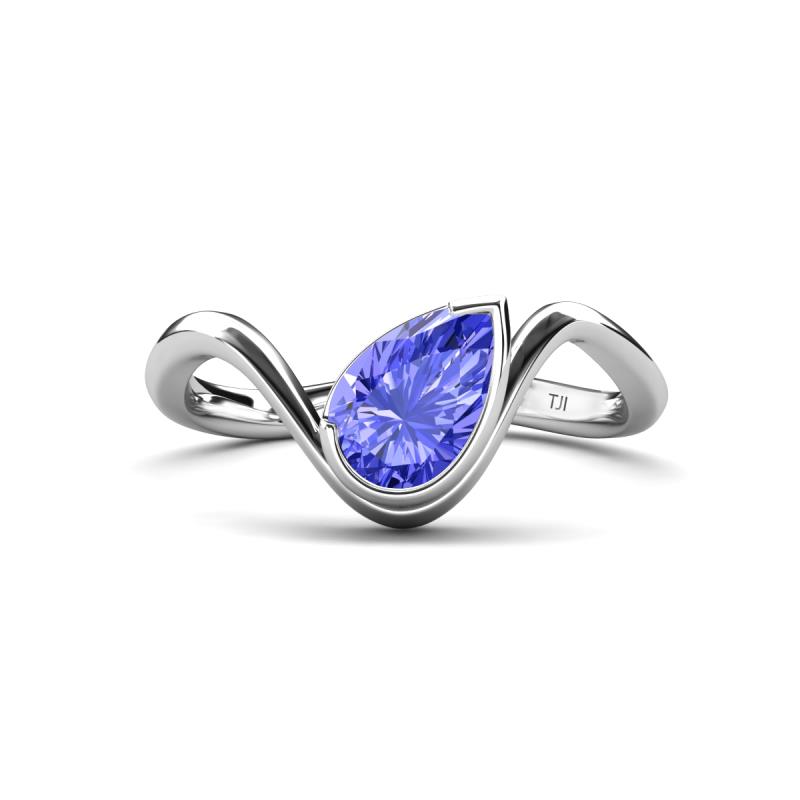 Oceara 1.40 ct Pear Shape Tanzanite Women Wave Solitaire Engagement Ring 