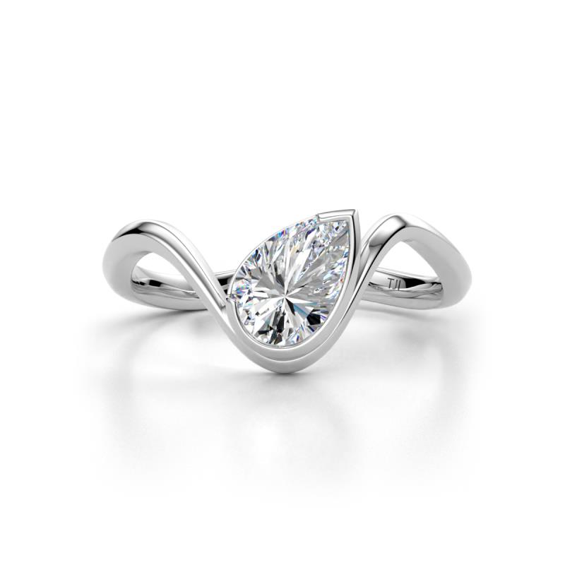 Oceara 1.00 ct GIA Certified Pear Shape Natural Diamond Women Wave Solitaire Engagement Ring 