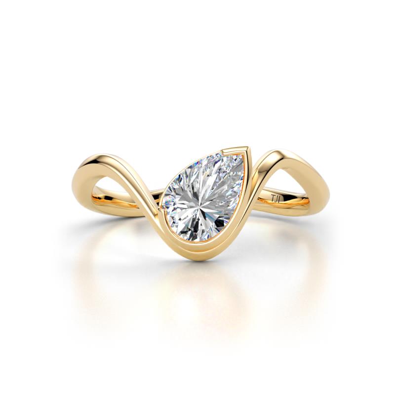 Oceara 1.00 ct GIA Certified Pear Shape Natural Diamond Women Wave Solitaire Engagement Ring 