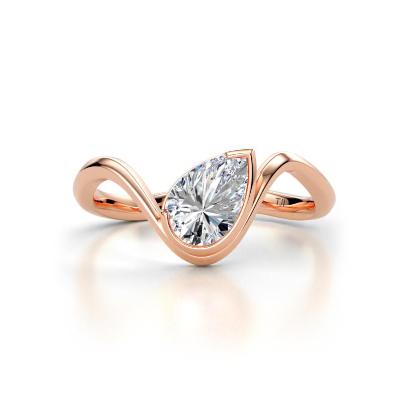 Oceara 1.00 ct GIA Certified Pear Shape Natural Diamond Women Wave Solitaire Engagement Ring 