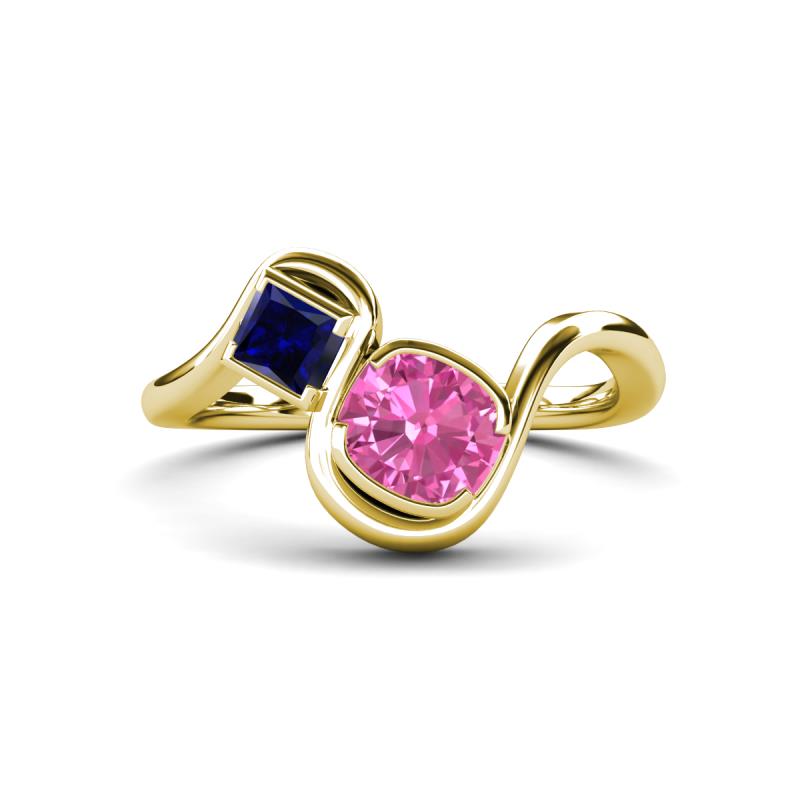 Nerida 1.57 ctw Cushion Shape Created Pink Sapphire & Princess Shape Created Blue Sapphire Women Toi Et Moi Wave Engagement Ring 