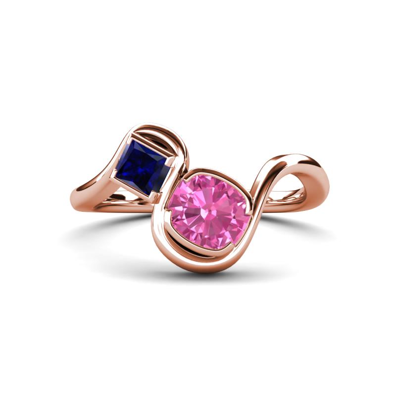 Nerida 1.57 ctw Cushion Shape Created Pink Sapphire & Princess Shape Created Blue Sapphire Women Toi Et Moi Wave Engagement Ring 