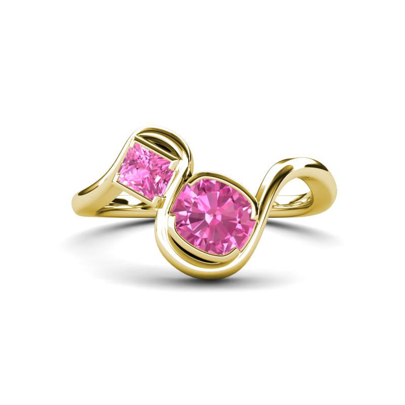 Nerida 1.70 ctw Cushion & Princess Shape Created Pink Sapphire Women Toi Et Moi Wave Engagement Ring 