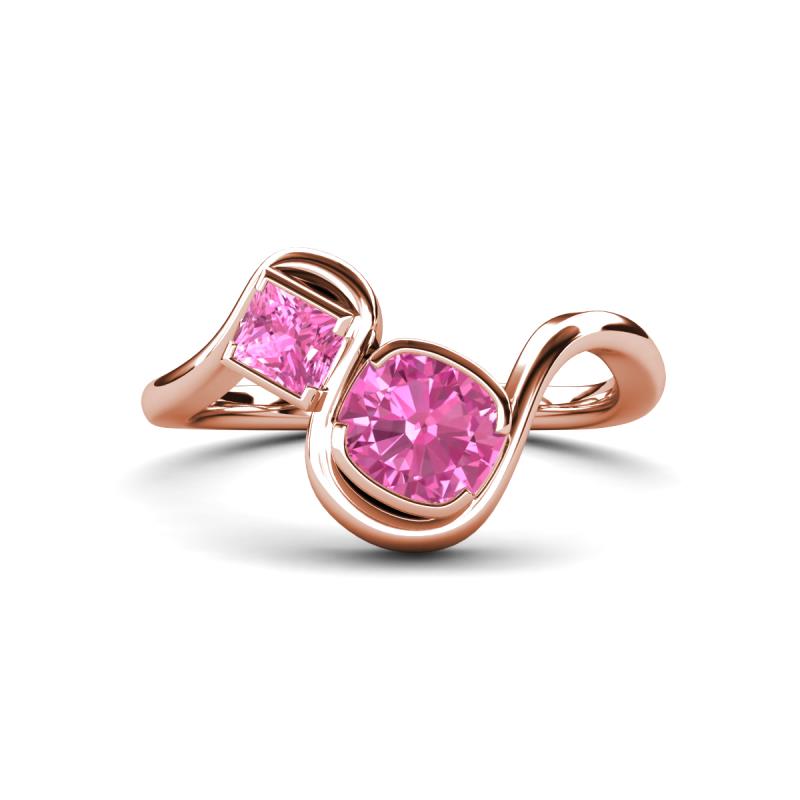 Nerida 1.70 ctw Cushion & Princess Shape Created Pink Sapphire Women Toi Et Moi Wave Engagement Ring 