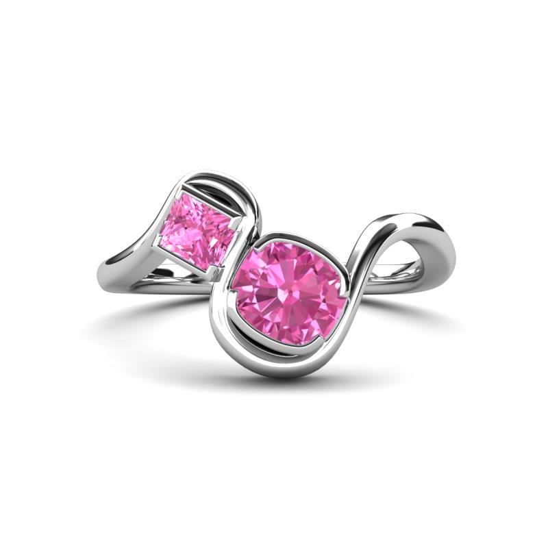 Nerida 1.70 ctw Cushion & Princess Shape Created Pink Sapphire Women Toi Et Moi Wave Engagement Ring 