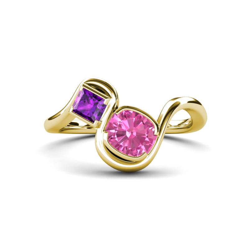 Nerida 1.57 ctw Cushion Shape Created Pink Sapphire & Princess Shape Amethyst Women Toi Et Moi Wave Engagement Ring 