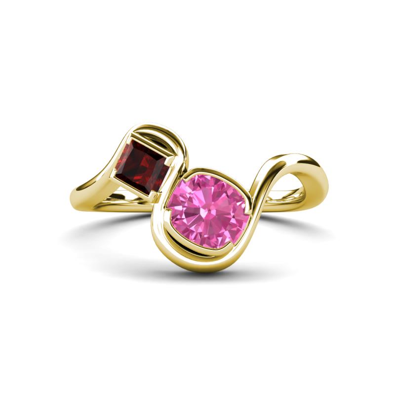 Nerida 1.60 ctw Cushion Shape Created Pink Sapphire & Princess Shape Red Garnet Women Toi Et Moi Wave Engagement Ring 