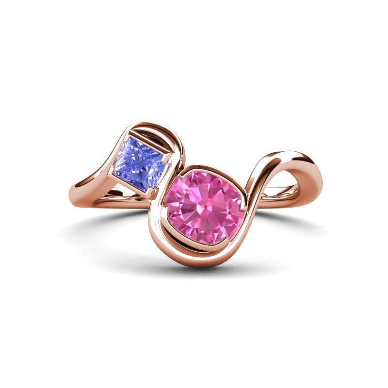 Nerida 1.60 ctw Cushion Shape Created Pink Sapphire & Princess Shape Tanzanite Women Toi Et Moi Wave Engagement Ring 