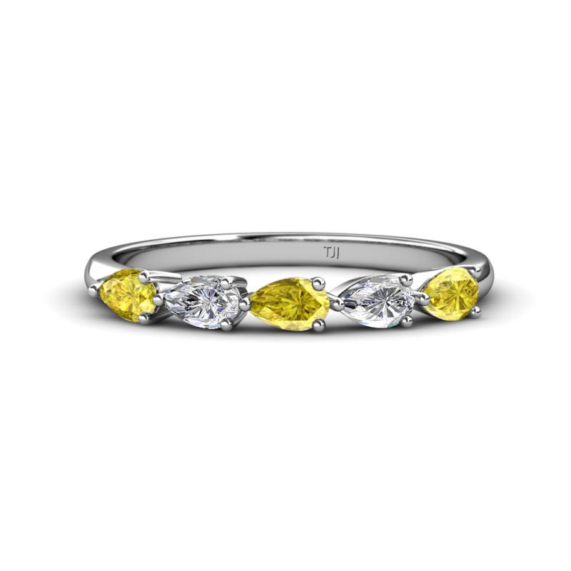 Grace Pear Cut Yellow Sapphire and Diamond 5 Stone Wedding Band 