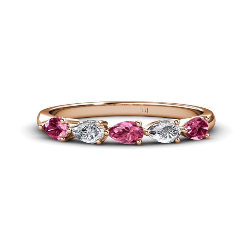 Grace Pear Cut Pink Tourmaline and Diamond 5 Stone Wedding Band 