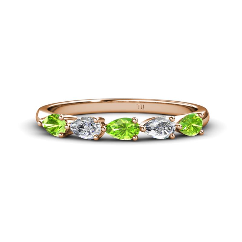 Grace Pear Cut Peridot and Diamond 5 Stone Wedding Band 