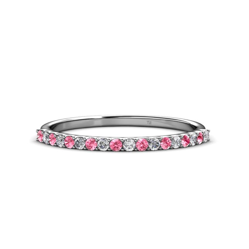 Iskra 1.50 mm Round Pink Tourmaline and Lab Grown Diamond 18 Stone Wedding Band 