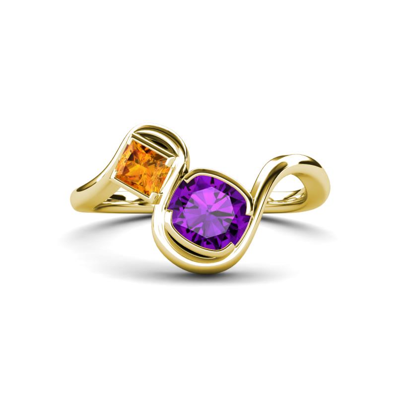 Nerida 1.12 ctw Cushion Shape Amethyst and Princess Shape Citrine Women Toi Et Moi Wave Engagement Ring 