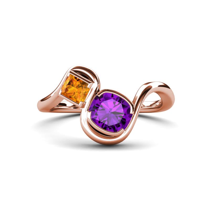 Nerida 1.12 ctw Cushion Shape Amethyst and Princess Shape Citrine Women Toi Et Moi Wave Engagement Ring 