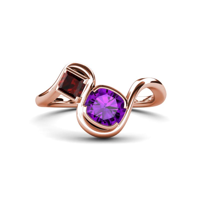 Nerida 1.15 ctw Cushion Shape Amethyst and Princess Shape Red Garnet Women Toi Et Moi Wave Engagement Ring 