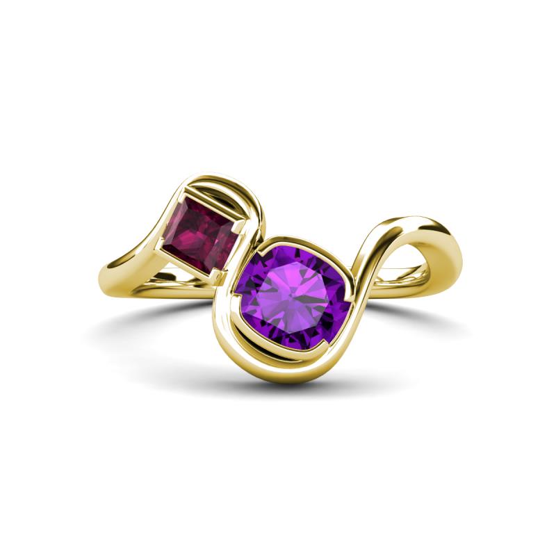 Nerida 1.15 ctw Cushion Shape Amethyst and Princess Shape Rhodolite Garnet Women Toi Et Moi Wave Engagement Ring 
