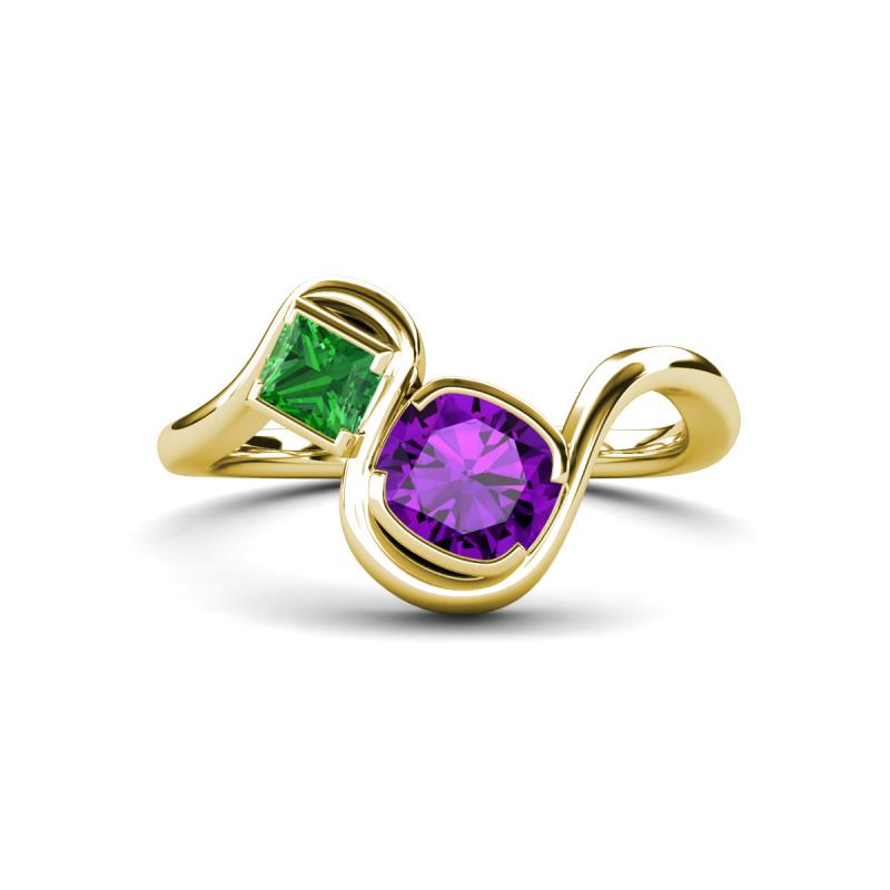 Nerida 1.12 ctw Cushion Shape Amethyst and Princess Shape Green Garnet Women Toi Et Moi Wave Engagement Ring 