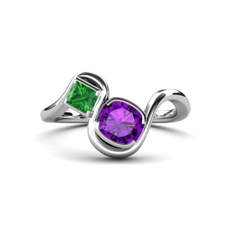 Nerida 1.12 ctw Cushion Shape Amethyst and Princess Shape Green Garnet Women Toi Et Moi Wave Engagement Ring 