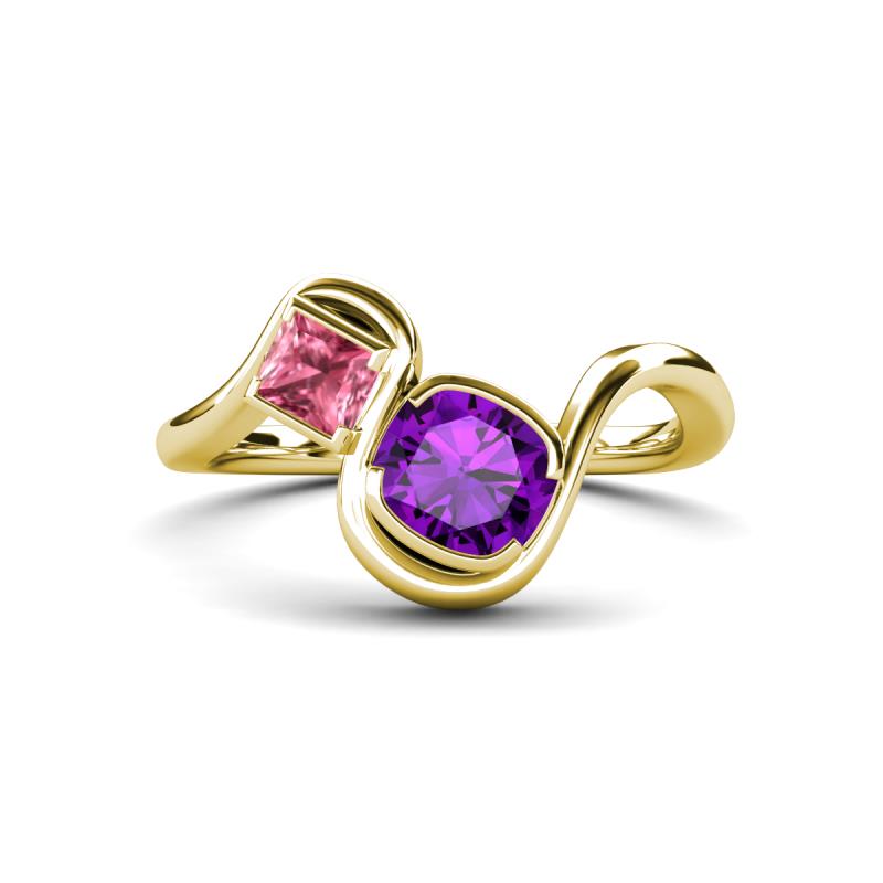 Nerida 1.12 ctw Cushion Shape Amethyst and Princess Shape Pink Tourmaline Women Toi Et Moi Wave Engagement Ring 